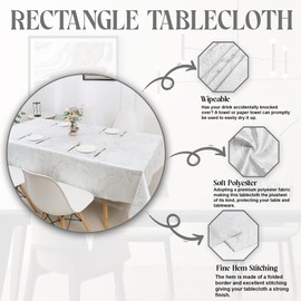 Majestic Giftware Polyester Tablecloths for Rectangle Tables | (70/144) - TC1328 Jacquard White Silver Wave Print Hem Stitch Dining Table Cover | Decorative Washable Tablecloth for Kitchen, Dining