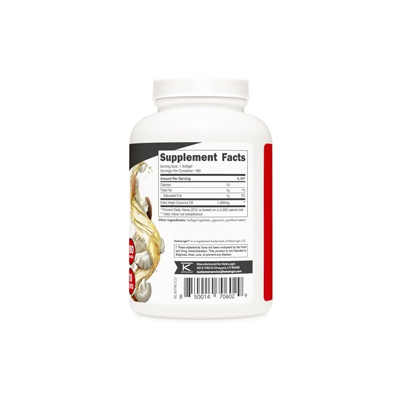 Ketologic- “Aceite de Coco (180 cápsulas) (1,000MG de Aceite de