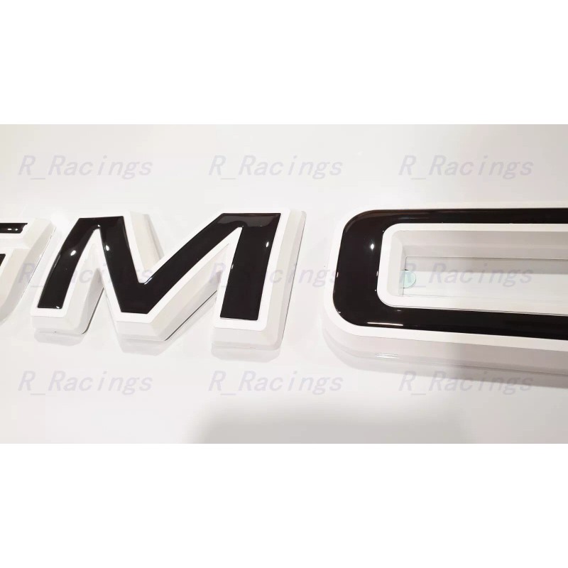 Auto Front & Rear GMC White Black OVERLAY Emblem Badge