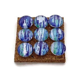 Push Pins for Memo Board in Abstract Blue Set of 9 (P03)