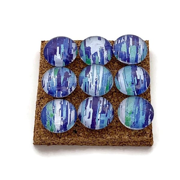 Push Pins for Memo Board in Abstract Blue Set of