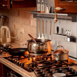 VENFAN 30"x30" Stainless Steel Range Backsplash with Stove & Range Hood - Wall Mount Kitchen Back Panel with Storage Shelf & Knife Rack, Pre-Drilled Holes, Easy to Clean & Install