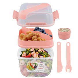 heavenlife Brotdose mit Fächern, 1400ml Lunchbox, Salatbehälter mit Dressingbehälter, Auslaufsichere Salatbehälter Salatbox für Schule, Arbeit, Picknick