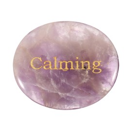 PATIKIL Natural Thumb Worry Stone, 1.8"x1.5" Oval Crystal Stone with Inspirational Words, Pocket Rock Anxiety Crystals for Women Stress Gifts Meditation, Purple(Style 18)