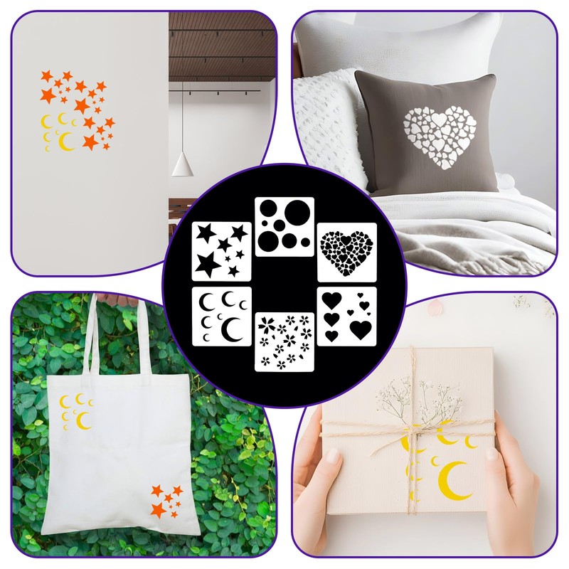 6PCS 6 Styles Moon and Star Stencils, Reusable Acrylic Templates,