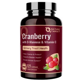 Cranberry Capsules 16800 mg - Cranberry Supplement with D-Mannose and Vitamin C, Cranberry Pills for Women, Supports Urinary Tract Health, Bladder Control & Promotes Healthy Kidney Function, 121 Caps.