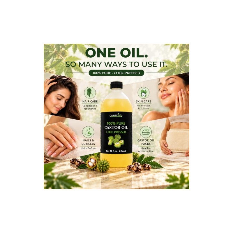 GreenIVe Aceite de ricino 100% puro, 32 onzas líquidas