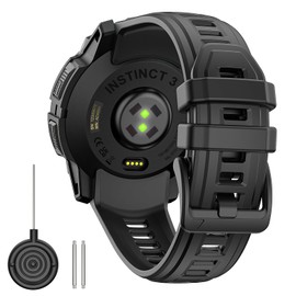 TiMOVO 22mm Silicone Watch Band Compatible with Instinct 3 Solar 45mm/Instinct 3 Amoled 45mm Durable Sport WristBands, Breathable Waterproof Replacement Band Watch Strap for Men Women,Dark Night Black