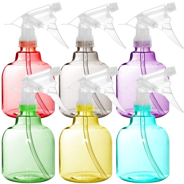 Youngever 6 Pack Empty Plastic Spray Bottles, Spray Bottles for Hair and Cleaning Solutions, 16 Ounce Bottles in 6 Colors (Round Shape)