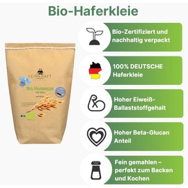 German Organic Oat Bran Ground Fine Flour with Germ Protein Rich 750g High Fibre Content