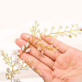 IYOU Bridal Wedding Hair Vine Rhinestone Flower Silver Headband Crystal Headpiece Prom Bridal Hair Accessories for Women (Gold)