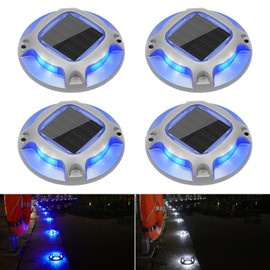 VOLISUN Solar Driveway Lights Dock Marine Lights 4 Pack,2 Colors in 1,Outdoor LED Deck Lights,Solar Powered Waterproof Warning Step Lights for Driveway Sidewalk Pathway (Blue/White)