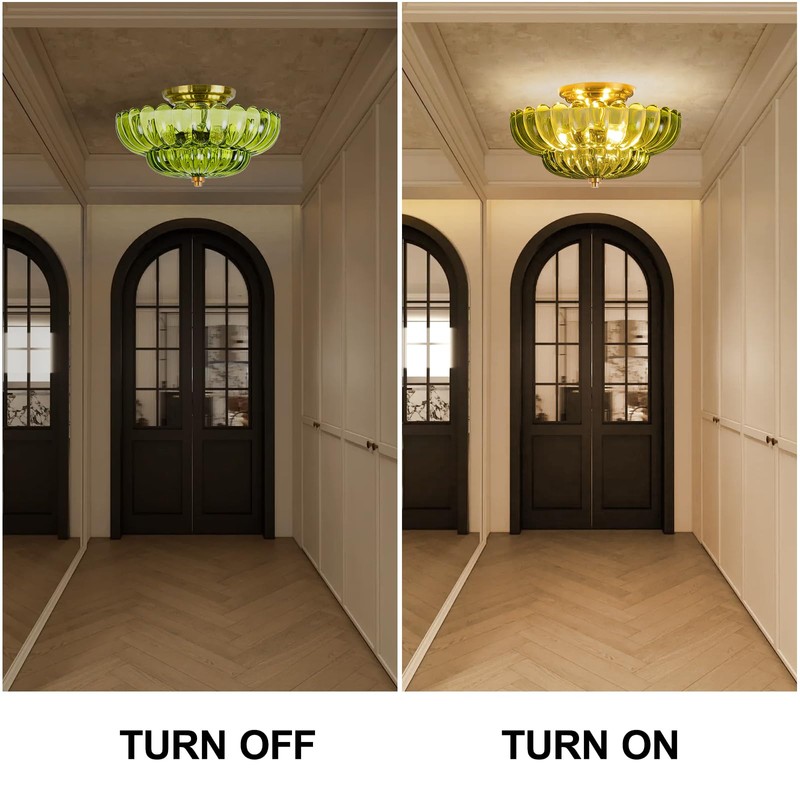 JERANDO Semi Flush Mount Ceiling Light, Modern Gold Ceiling Light