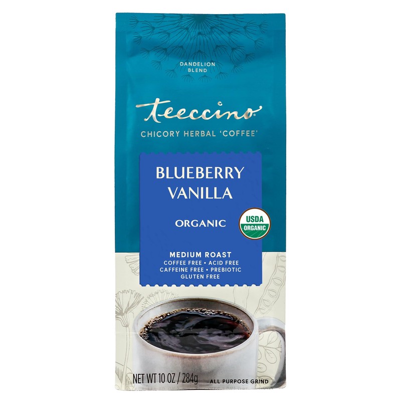 Teeccino Dandelion Blueberry Vanilla Chicory Coffee Alternative - Ground Herbal