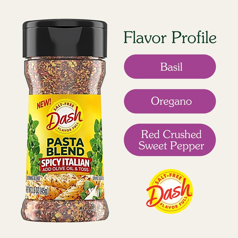 Dash Salt-Free Pasta Seasoning Blends, Spicy Italian, 1.6 Ounce (Pack
