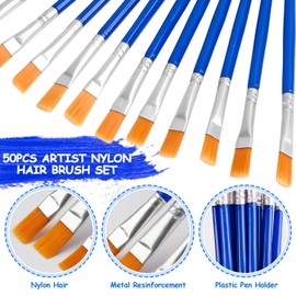 WUGU 50 Piece Brush Set, Nylon Flat Artist Brush Set with 2 Palettes, Acrylic Brushes for Watercolour, Acrylic, Oil Painting, Crafts, Perfect Brush for Beginners, Children, Artists and Painting Lovers