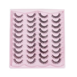Natural False Eyelashes, 20 Pairs Wispy Cat Eye Look Faux Cluster Lashes, Curling Full Volume Faux Eye Lashes for Eyelash Extension, Portable Makeup Tools for Women & Girls