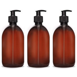 3x 500 ml soap dispenser cream dispenser made of plastic for bathroom / WC refillable, pump dispenser disinfection lotion dispenser for liquid soap, shampoo, dishwashing liquid, color: brown / black