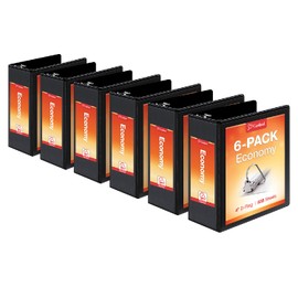 Cardinal Economy 3-Ring Binders, 4", Slant-D Rings, Holds 835 Sheets, ClearVue Presentation View, Non-Stick, Black, Case of 6 (90780)