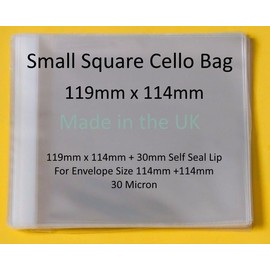 celloexpress 119mm x 114mm + 30mm Flap - Cellophane Greeting Card Display Bags 30 Micron Self Seal - Small Square - Pack of 500