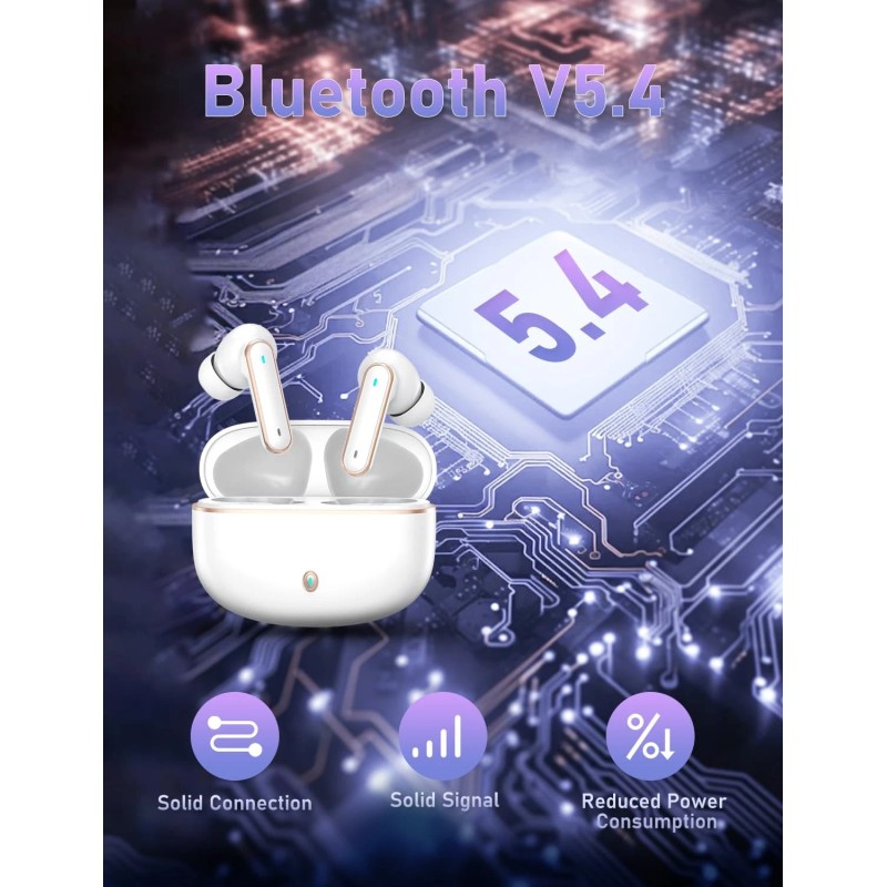 Audifonos Auriculares Inalámbricos Bluetooth 5.4 HiFi Estéreo 30H Audífonos Blancos
