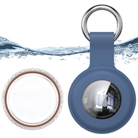 for Waterproof Apple Air Tag Secure Holder with Key Ring, Durable Scratch-Resistant Air Tag Case, Protective Air Tag Keychain Accessory for Keys, Pets, Luggage, Backpacks, and More (Deep Blue)