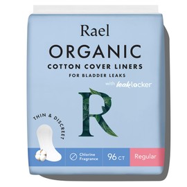 Rael Rael Incontinence Liners for Women, Organic Cotton Cover, Postpartum Essential, Moderate Absorbency, Bladder Control, 4-Layer Core with Leak Guard Technology (Regular, 96 Count)