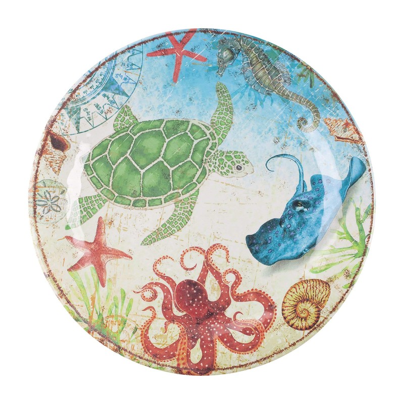 UPware 16 Piece Sea Turtle Melamine Dinnerware Sets, Outdoor Dishes