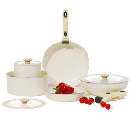 COOKER KING Pots and Pans Set Non Stick, Ceramic Cookware Set, Induction Kitchen Set with Removable Handle, RV Cookware Set with Detachable handle,Stackable Space Saving Pots Set, Oven/Fridge Safe