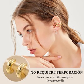 Fokoo Ear Cuff de Inoxidable de Hipoalergénicos, 2 Piezas Aretes sin Perforación para Cartílago, Puños Abiertos, Diseño Redondo, Más de Moda, Mejor Regalo para Mujeres En Cumpleaños y Aniversarios.(Oro)