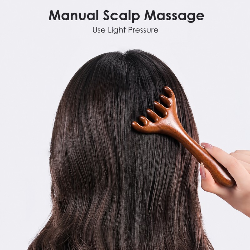 Hailicare Wooden Six-Claw Scalp Massage Comb for Manual Head Care