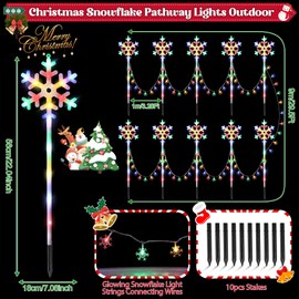 Enhon 10 Pack Snowflake Christmas Pathway Lights Outdoor, 8 Lighting Modes Waterproof Christmas Pathway Markers Lights with Timer for Xmas Walkway Patio Yard Lawn Outdoor Decorations(Multicolored)