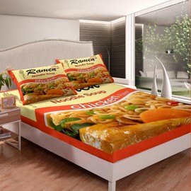 Feelyou Japanese Ramen Queen Size Bed Sheet Set (3 Piece Set, 1 Fitted Sheet & 2 Pillow Cases, Microfiber, Multi, Modern, Deep Pocket, Super Soft, Breathable, Durable, Decoration)