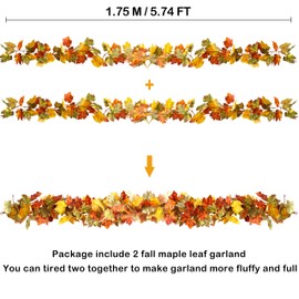 Artificial Fall Garland Maple Leaf, Hanging Vine Garland Artificial Fall Leaves Autumn Foliage Garland Thanksgiving Decor for Home Wedding Fireplace Party Christmas (B)