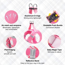 BEAUTYZOO Dog Harness and Leash Set for Small Medium Dogs,No Pull Step-in Harness for Puppy S M Sized Dogs and Cats,Air Mesh Adjustable Breathable Soft No Chock Escape Proof Vest Harnesses,Pink L