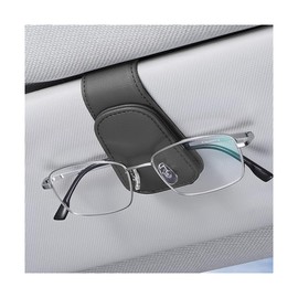 zipelo Sunglasses Holder for Car Sun Visor, Vehicle Magnetic Leather Eyeglass Hanger, Sun Glasses Mount Clip on Visors, Ticket Card Cash Organizer, Auto Interior Accessories (Black, 1 PCS)
