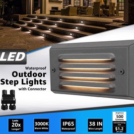 SUNVIE Low Voltage Step Lights Outdoor 5W LED Stair Lights with Horizontal Louver Faceplate Deck Lights for Steps Stairs Fences 12V 3000K 3.2FT ETL Listed Wire, Fastlock2 Connectors Included, 12 Pack