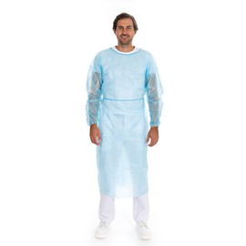 FRANZ MENSCH Hygostar gowns with closed neck band, PP, PE partially laminated, blue, XL, L: 135 cm, circumference: 145 cm, protective gown, PP protective gown, disposable protective gown, pack of 100