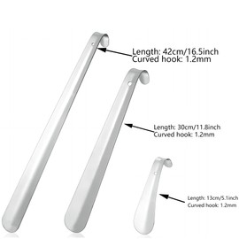 laeeyin Schuhlöffel Metall Lang 30cm,Schuhanzieher Lang Metall mit hängendem Loch ergonomischer Form für Herren, Damen, Kinder, Senioren, Silber