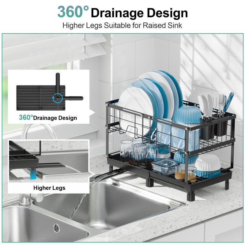 GSlife Large Dish Drying Rack - 2 Tier Dish Rack