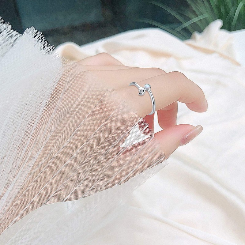 JUSTKIDSTOY Semicolon Ring 925 Sterling Silver Adjustable Open Opal Ring