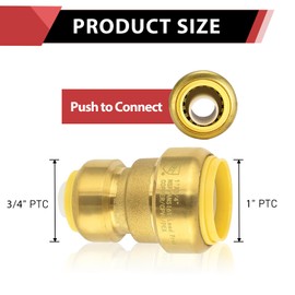 EFIELD Push Fit 1" x 3/4" Reducing Coupling Brass Fittings, Push-to-Connect Plumbing Fitting for Copper, Pex, CPVC With 2 Disconnect Clips