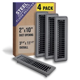 [4 Pack] Fits 2x10 and 10x2 Duct Opening | Floor Register with Louvered Design by Handua | Heavy Duty Walkable Design with Damper | Floor Vent Grille | Easy to Adjust Air Supply Lever | Black
