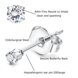 Sanfenly 18-24 Pairs Tiny Stud Earrings Small Stainless Steel Cartlidge Ear Studs Set for Multiple Piercing Hypoallergenic 2MM CZ Earrings for Men Women Mini Round Ball Earrings 20G