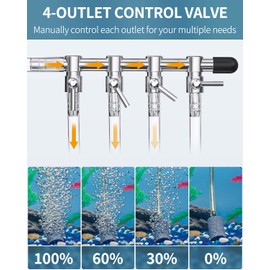 Pawfly 4-Way Aquarium Air Flow Control Lever Valve Manifold for Air Pumps Fish Tank Multi-port Distributor Splitter with 1 Non-return Check Valve and 6 Suction Cup Clips