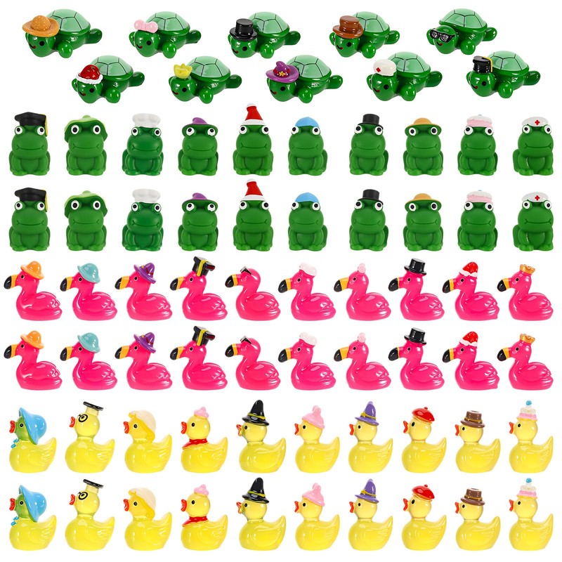 GGSTDDUP 80 Pcs Mini Resin Animals, Tiny Ducks Miniature Flamingo
