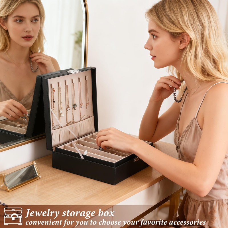 BEWISHOME Jewelry Box Organizer, 2-Layer Necklace Organizer Box, Modern Style