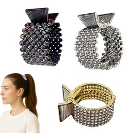3Pcs Small Hair Clips Barrettes Grips Non-Slip Hair Claw for High Ponytail Elegant Sparkly Crystal Hairpins for Women Girls Wedding Party Prom Guest Everyday Wear (Silver, Gold, Black)