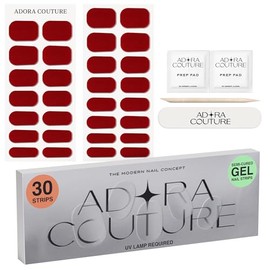 Adora Couture - Tiras de uñas de gel semicuradas con 30 piezas, envolturas de calidad de salón para mujeres, calcomanías de gel UV rojo oscuro pulido,