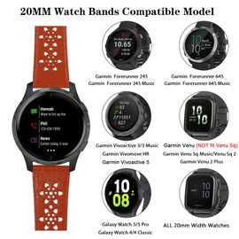 BOTNUW Lace Leather Band Compatible with Garmin Vivoactive 3/Vivoactive 3 Music Bands/Vivoactive 5 Bands,Garmin Venu/Venu 2 Plus Bands Women Men,20mm Breathable Slim Hollow-out Sports Replacement Band (Pink1)